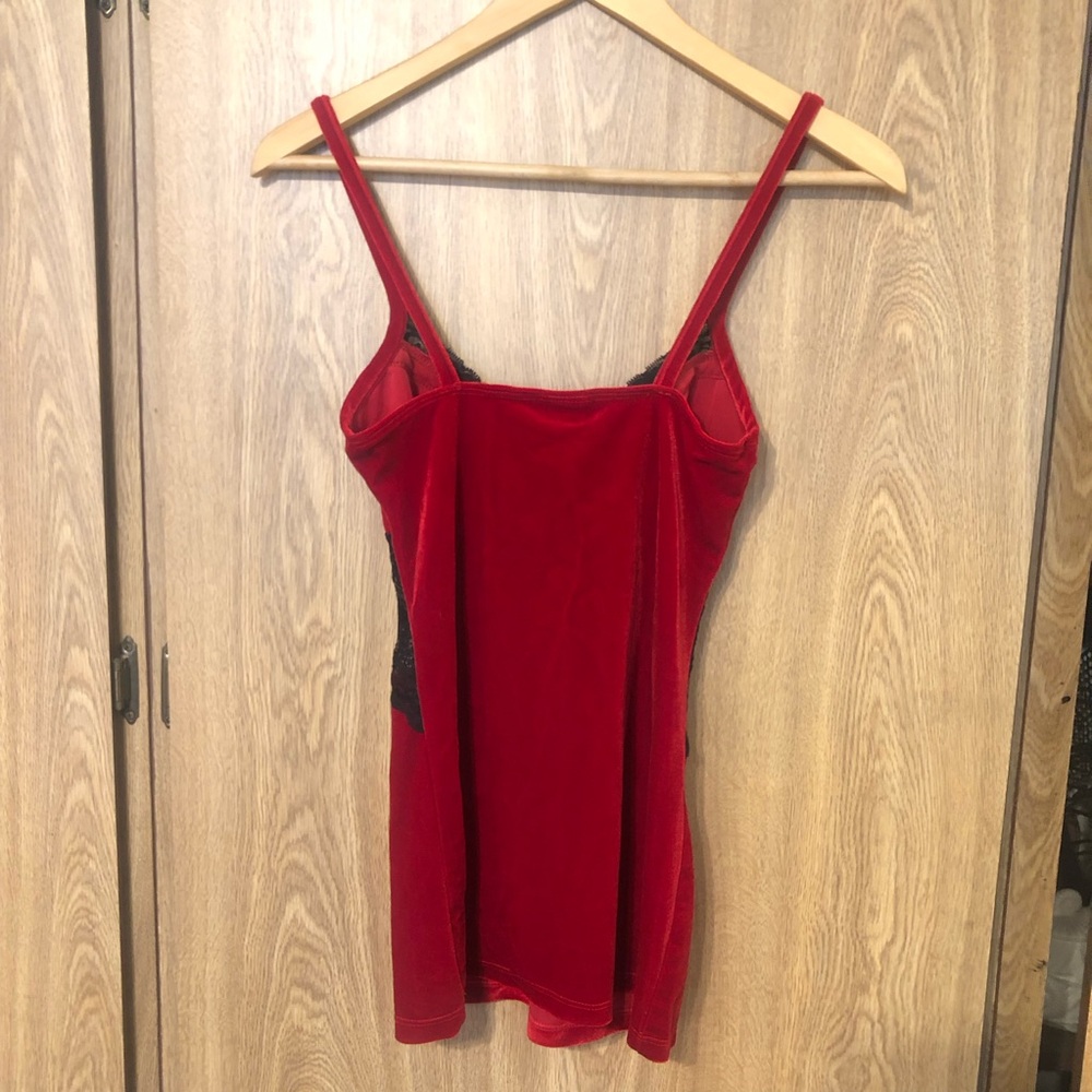 Red Velvet Lace Trim Top - Picture 4 of 5